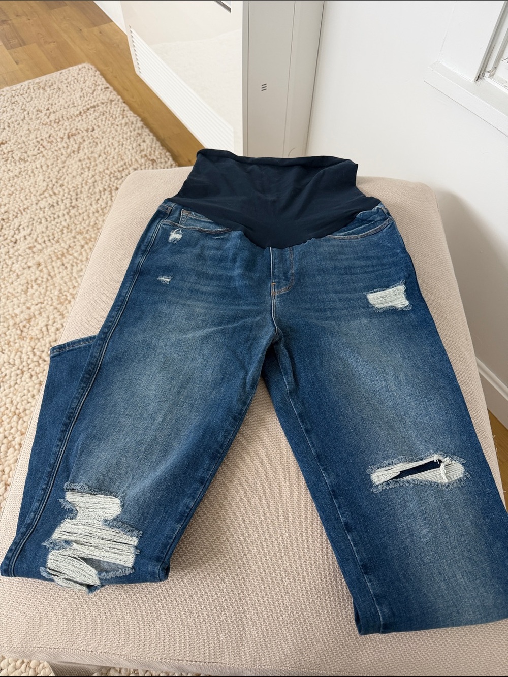 Frame Denim Dark Blue Distressed Maternity Jeggings with Navy Belly Panel